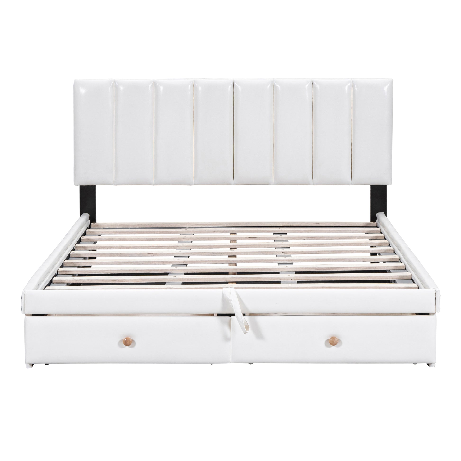 Full Size Upholstered Bed With Hydraulic Storage System And Drawer, White White Pu Leather