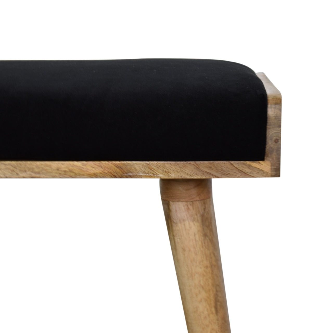 Black Velvet Tray Style Footstool Black Foam Wood Fabric