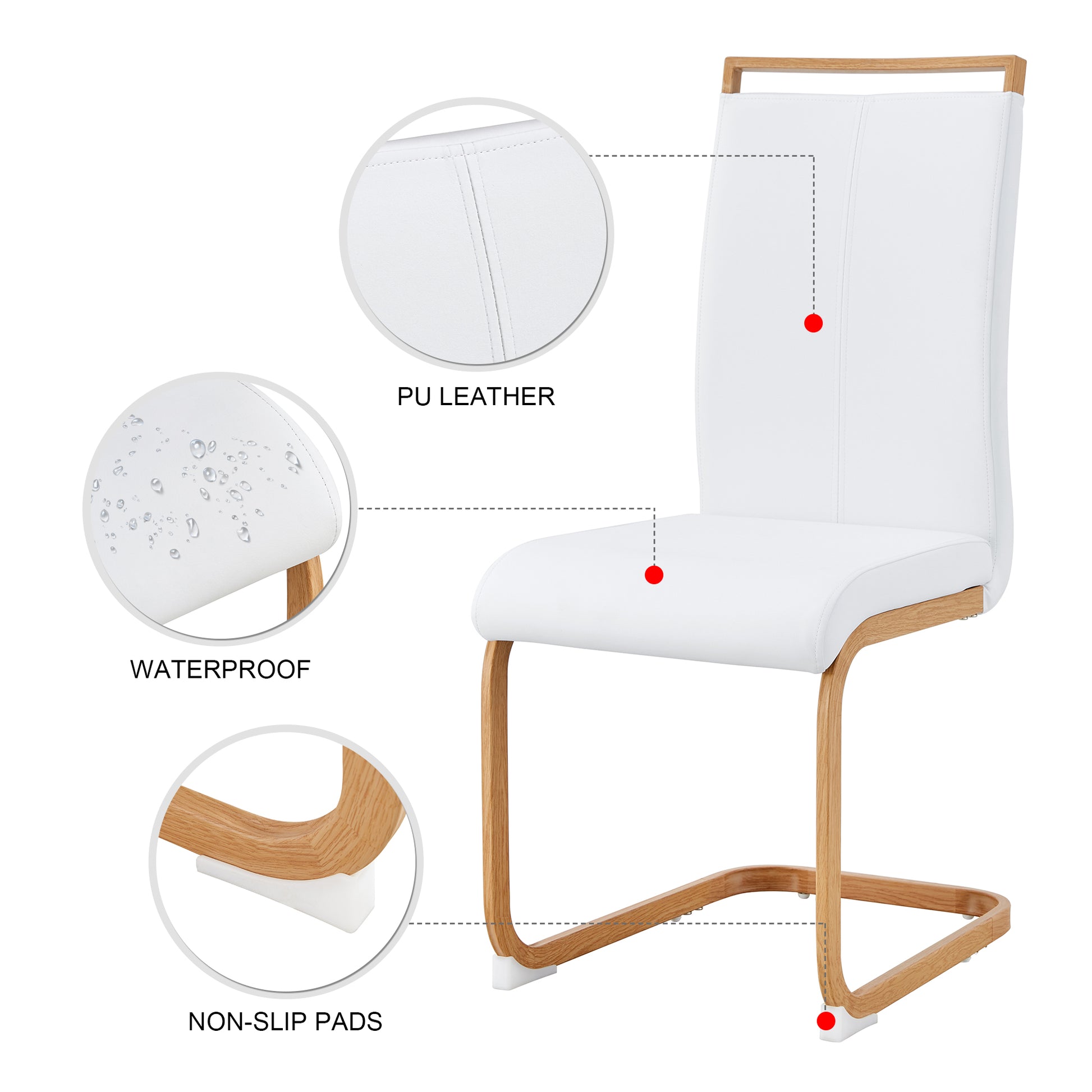 Stone Burning Tabletop With Rubber Wooden Legs, Foldable Computer Desk, Foldable Office Desk,4 Modern Pu Leather High Back Cushion Side Chair With Wood Grain Metal Legs. Zd 1545C 1162 White Sintered Stone