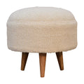 Cream Boucle Rounded Footstool Oak Foam Wood Fabric