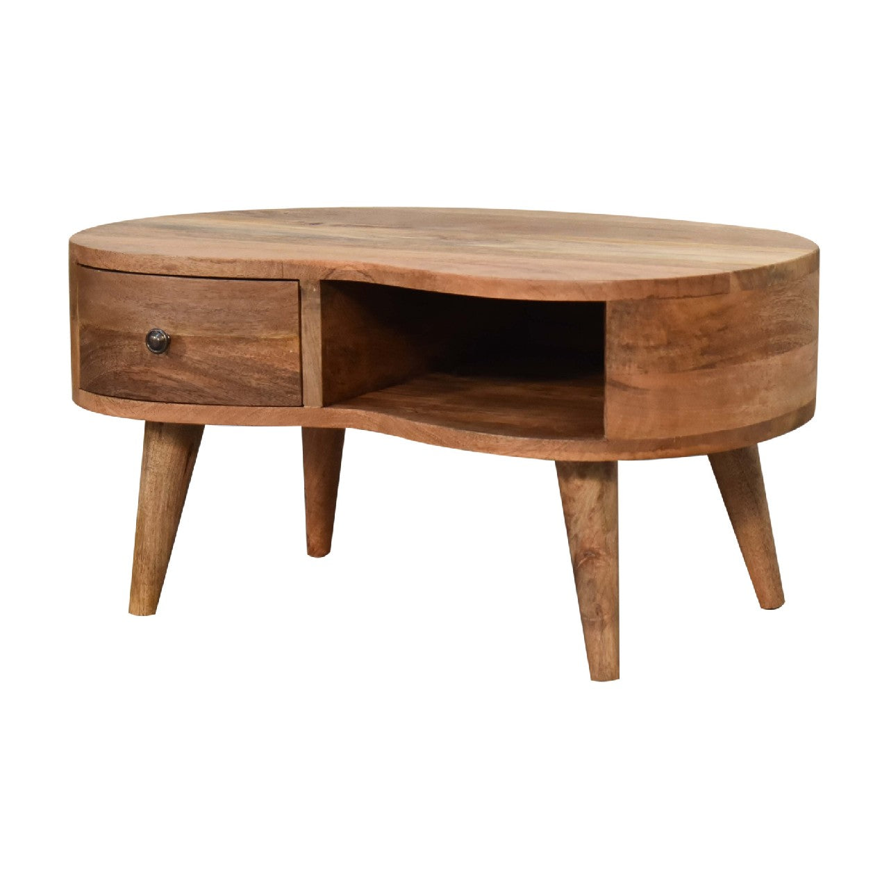 Mini Oak Ish Wave Coffee Table Brown Oak Light Brown Primary Living Space Classic,Contemporary Freestanding Mango Open Storage Coffee & End Tables Lacquered Wood Solid Wood