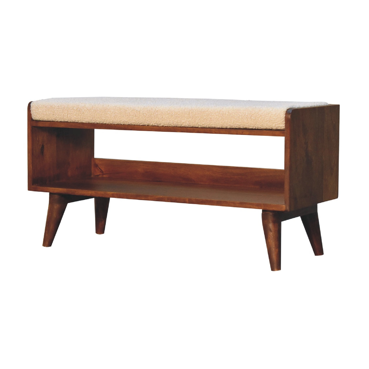 Boucle Nordic Storage Bench Chestnut Foam Wood Fabric