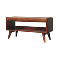 Chestnut Bench With Brown Leather Seatpad Chestnut Leather Solid Wood