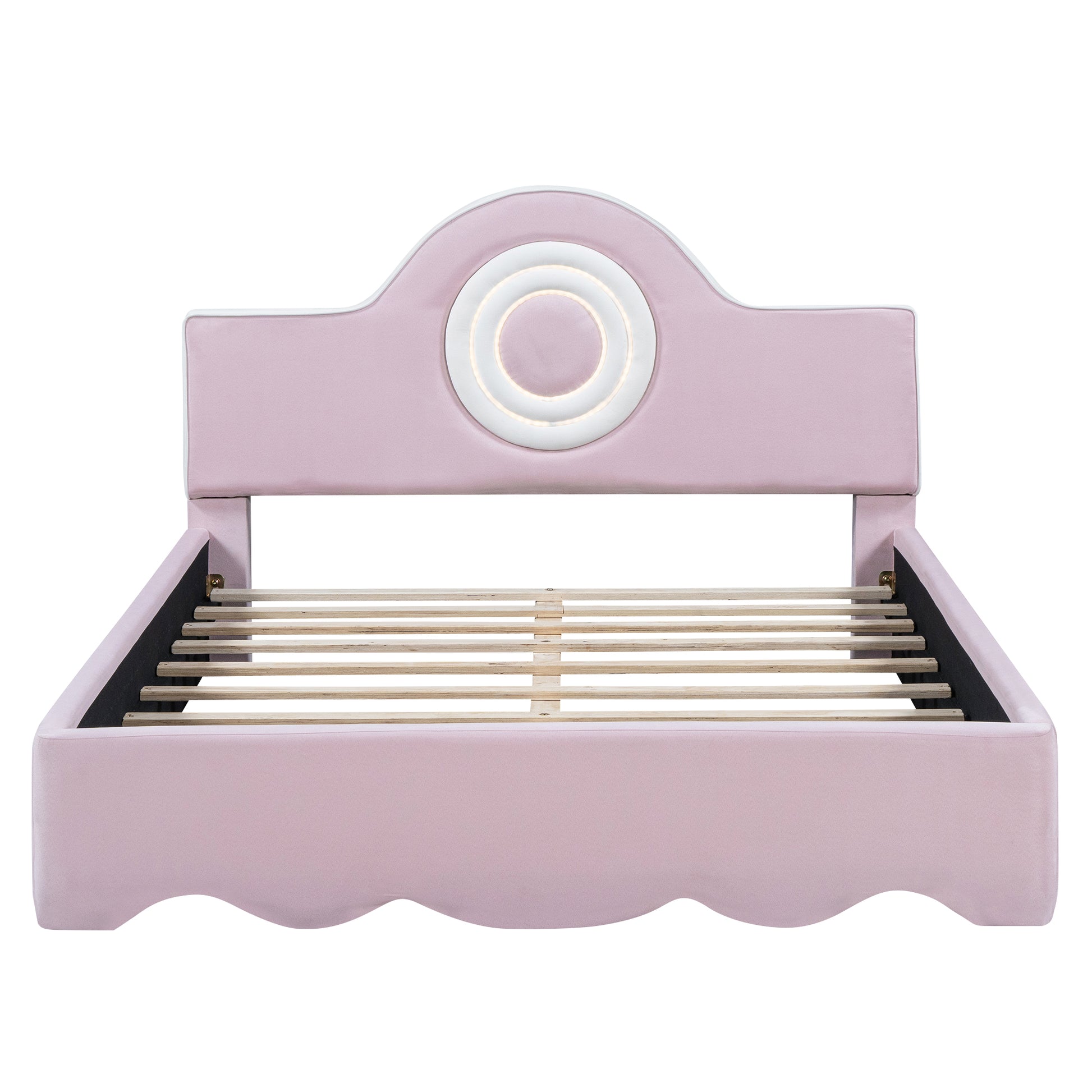 Full Size Upholstered Platform Bed With Led Headboard, Pink Box Spring Not Required Full Pink Wood Bedroom Upholstered