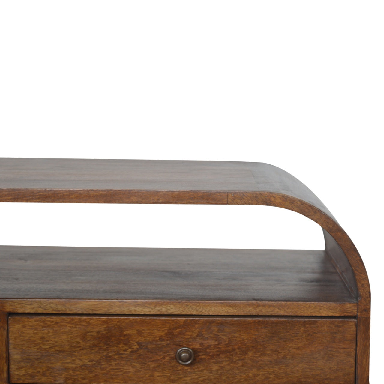 Chestnut Curved Edge Media Unit With 2 Drawers Chestnut Solid Wood