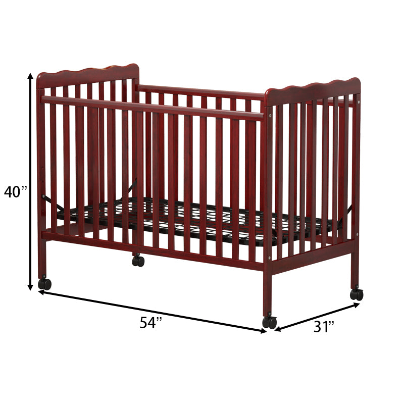 3 In 1 Convertible Crib In Cherry, Made Of Sustainable Pinewood, Non Toxic Finish, Comes With Locking Wheels, Wooden Nursery Furniture Cherry Wood