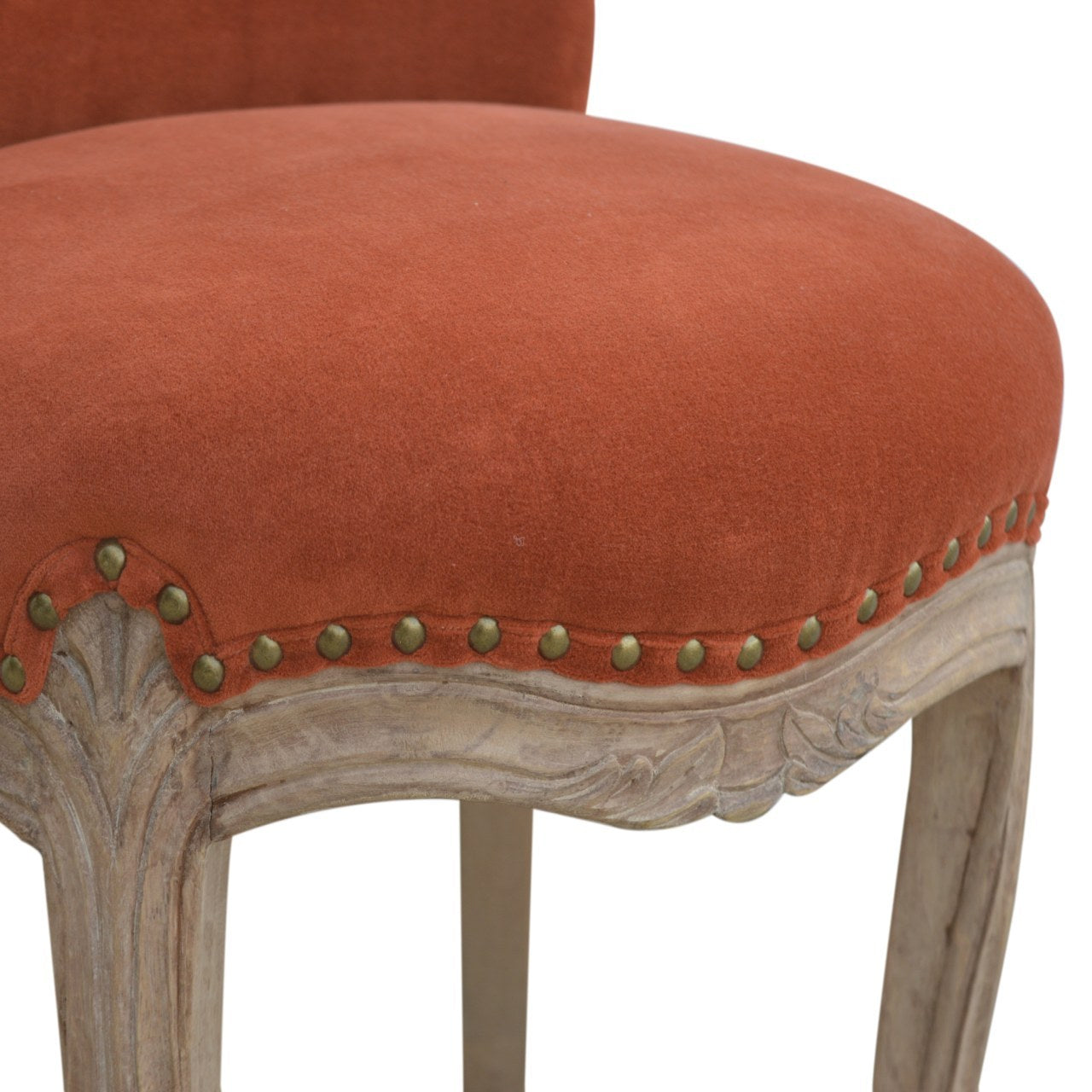 Brick Red Velvet Studded Chair Brick Red Foam Wood Fabric