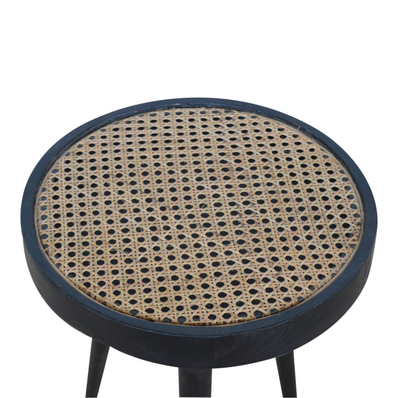 Carbon Black Rattan End Table Black Wood Rattan