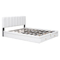 Queen Size Upholstered Bed With Hydraulic Storage System And Drawer, White White Pu Leather