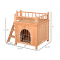 Pawhut 2 Level Wooden Cat House, Outdoor Dog Shelter Cat Condo With Lockable Wire Door And Balcony, Natural Wood Natural Wood