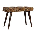 Leopard Print Deep Button Bench Walnut Foam Wood Fabric