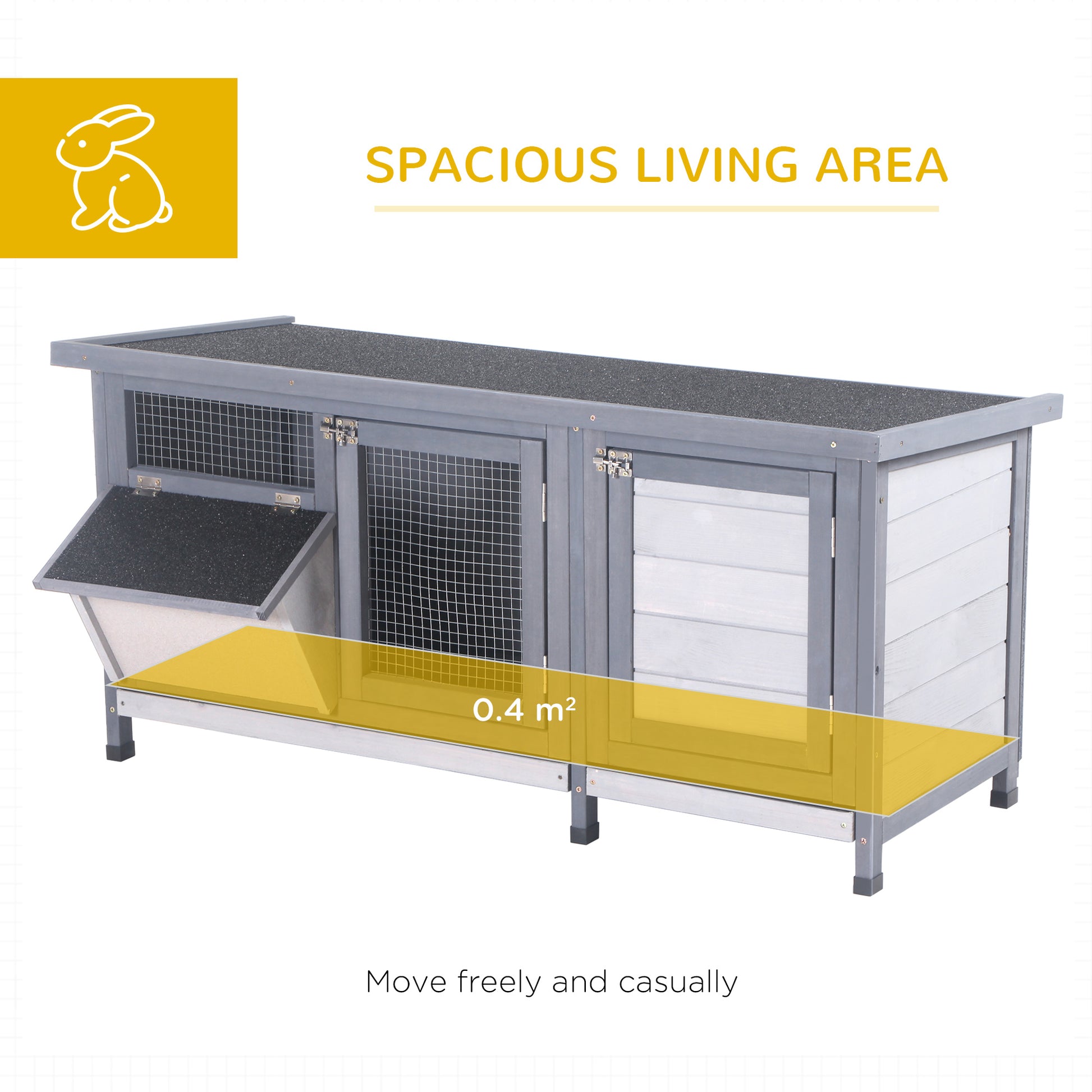 Pawhut Wooden Rabbit Hutch Bunny Hutch Cage Guinea Pig With Waterproof Roof, No Leak Tray And Feeding Trough, Indoor Outdoor, Gray Gray Wood