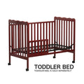 3 In 1 Convertible Crib In Cherry, Made Of Sustainable Pinewood, Non Toxic Finish, Comes With Locking Wheels, Wooden Nursery Furniture Cherry Wood