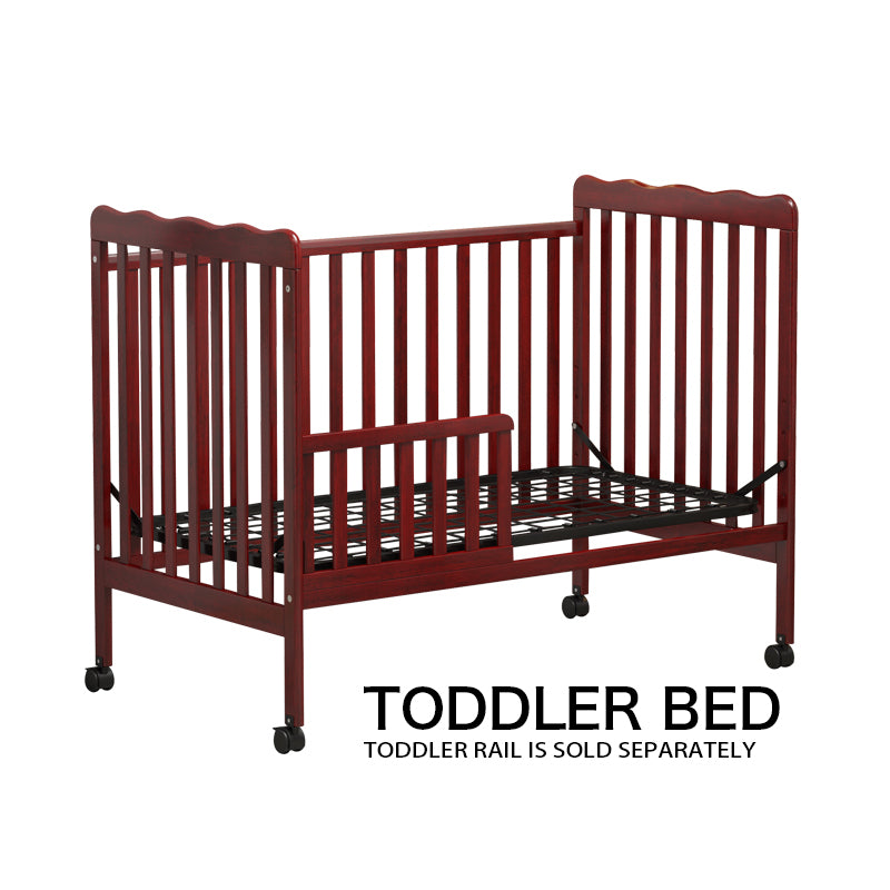 3 In 1 Convertible Crib In Cherry, Made Of Sustainable Pinewood, Non Toxic Finish, Comes With Locking Wheels, Wooden Nursery Furniture Cherry Wood