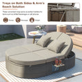 Outdoor Sun Bed Patio 2 Person Daybed With Cushions And Pillows, Rattan Garden Reclining Chaise Lounge With Adjustable Backrests And Foldable Cup Trays For Lawn,Poolside, Gray Yes Complete Patio Set Gray Weather Resistant Frame Water Resistant Cushion