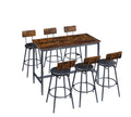 Pub High Dining Table 7 Piece Set, Industrial Style Pub Table, 6 Pu Leather Bar Chairs For Kitchen Breakfast Table, Living Room, Bar, Rustic Brown, 47.2 L X 23.6