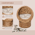 Pawhut Handwoven Elevated Cat Bed With Soft Cushion & Cat Egg Chair Shape, Cat Basket Bed Kitty House With Stand, Raised Wicker Cat Bed For Indoor Cats, 23.5