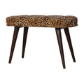 Leopard Print Deep Button Bench Walnut Foam Wood Fabric