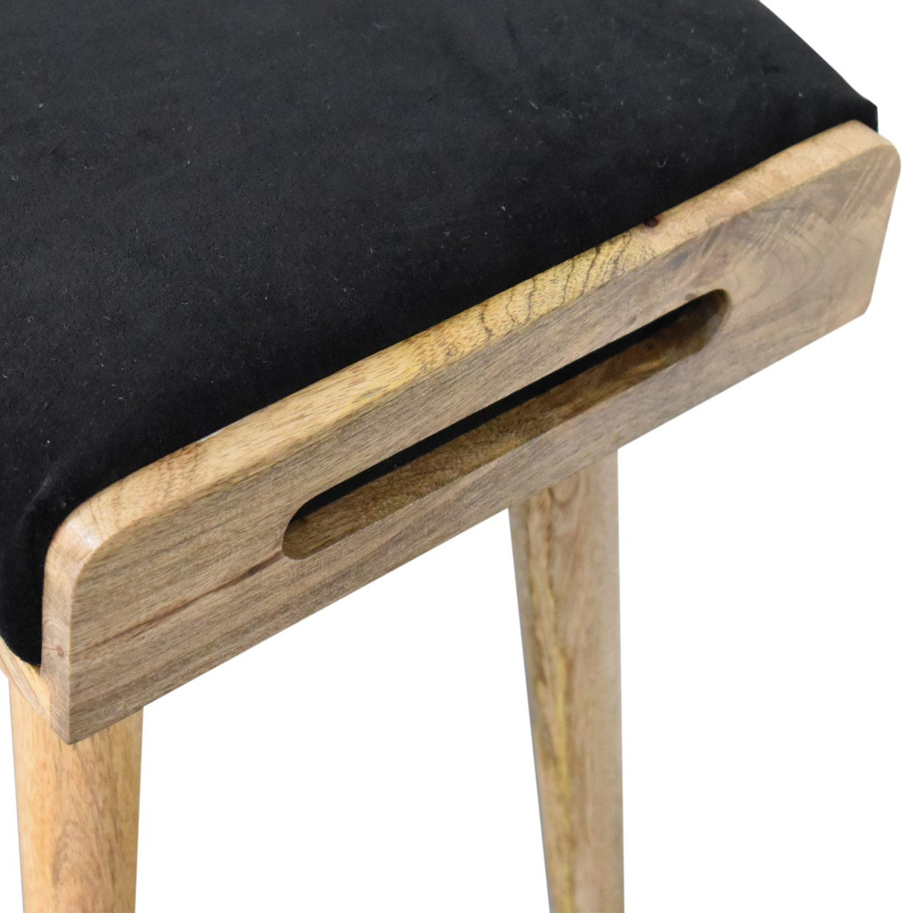 Black Velvet Tray Style Footstool Black Foam Wood Fabric