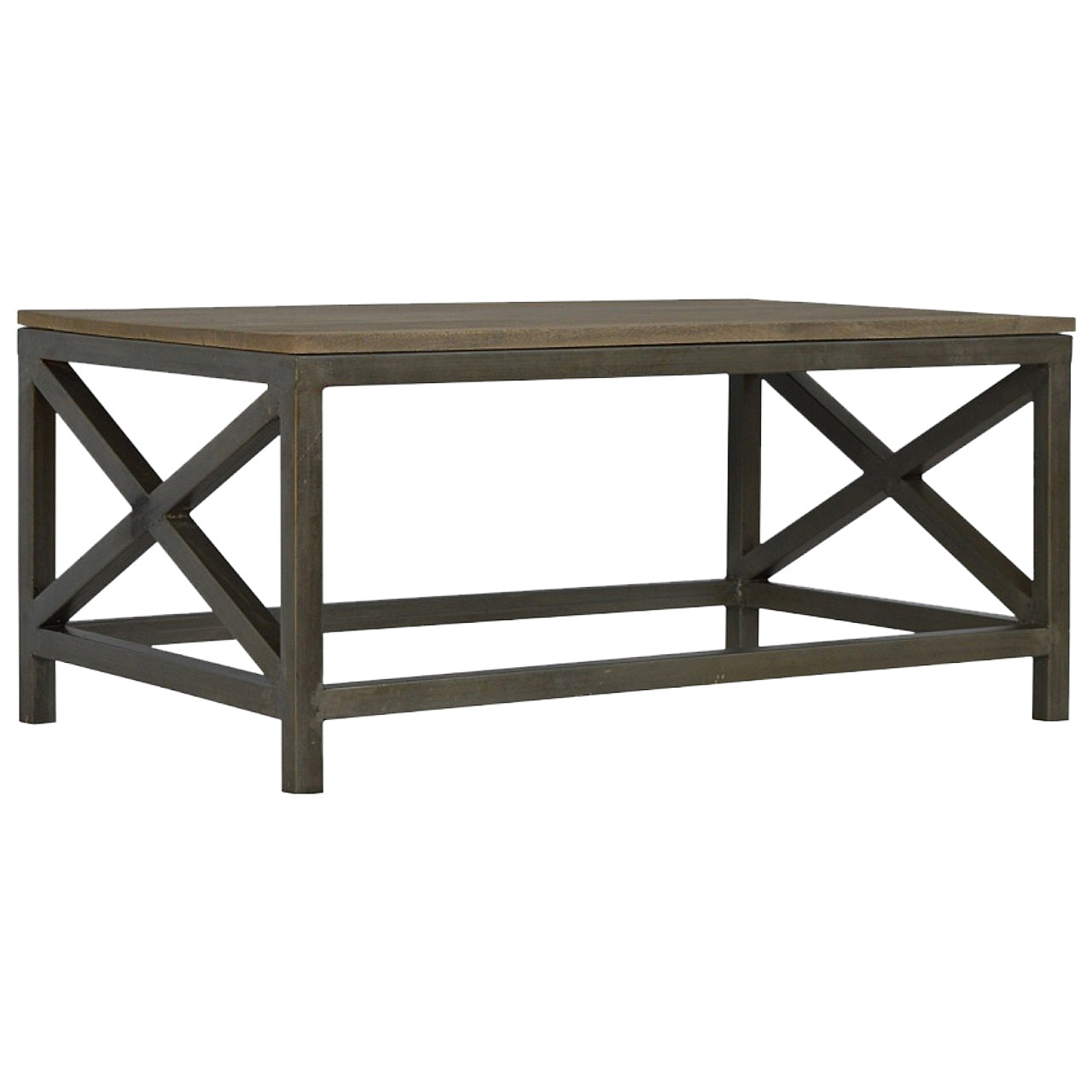 Industrial Cross Metal Coffee Table Pewter Wood Metal