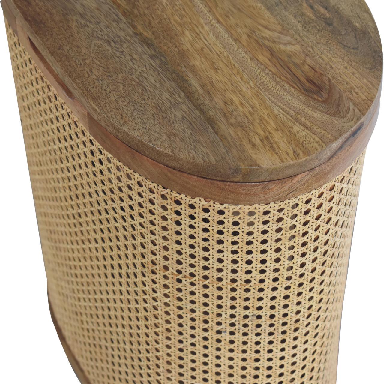 Larissa Lid Up Storage Stool Oak Wood Rattan