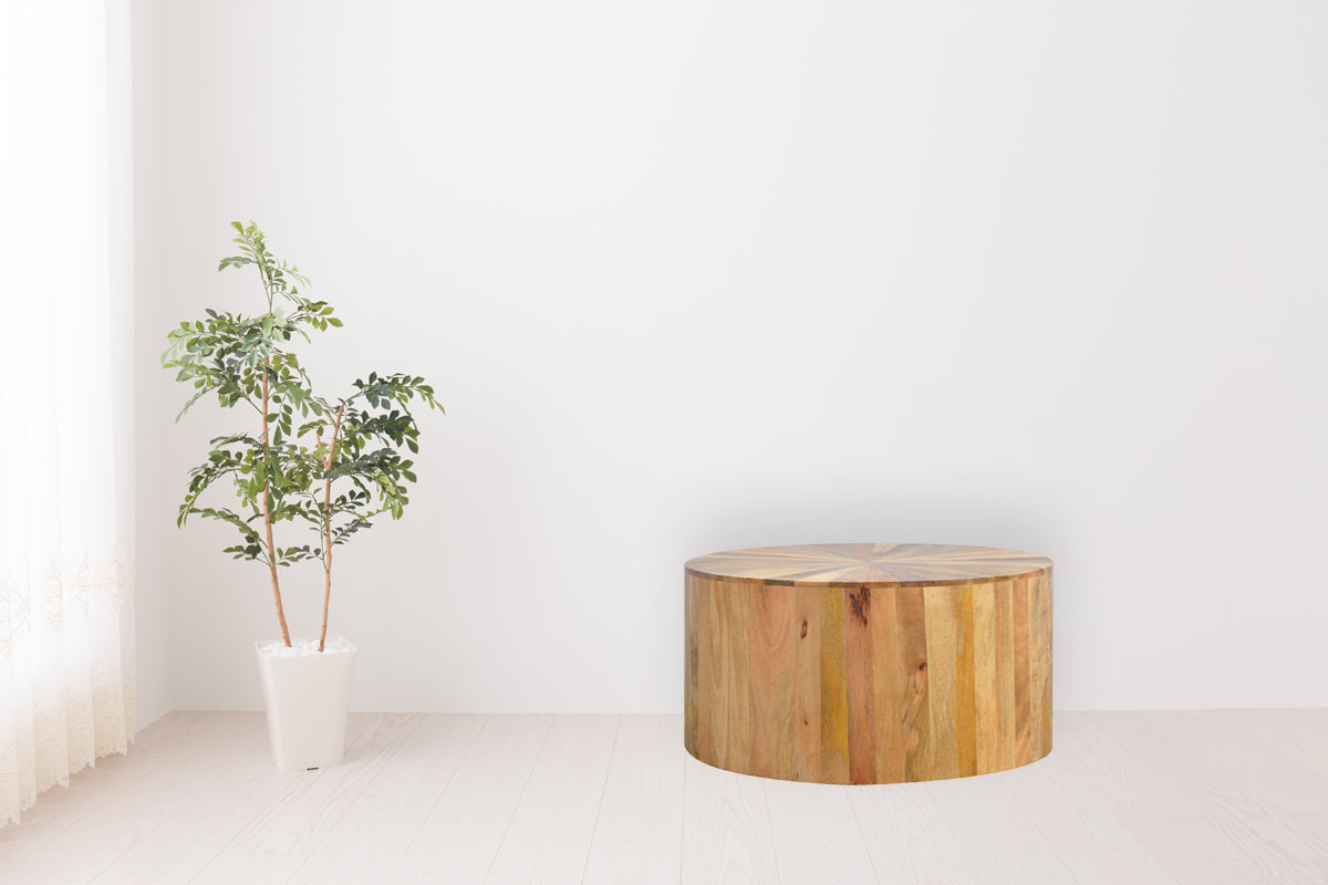 Round Wooden Coffee Table Chestnut Solid Wood