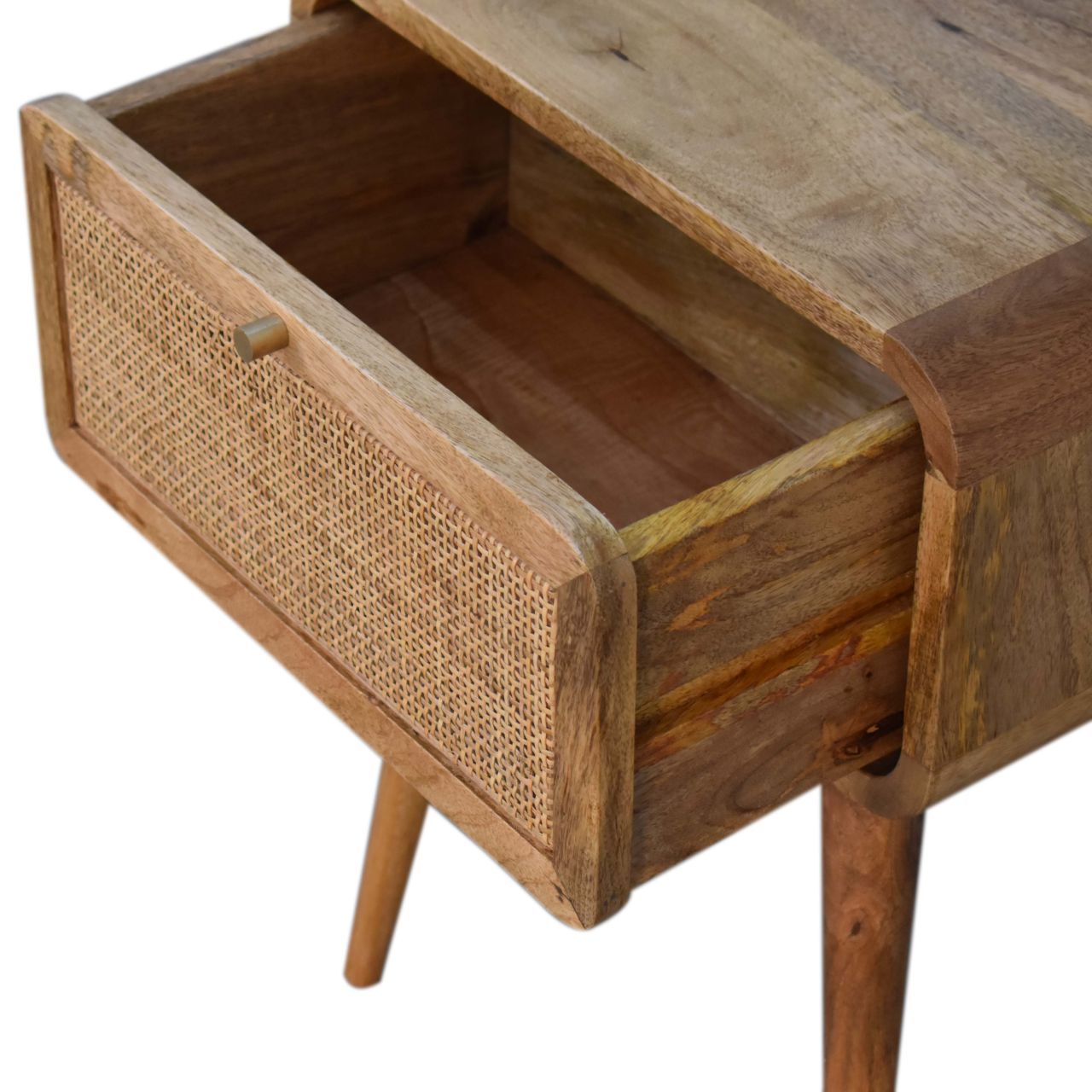 Mini Woven Bedside Oak Wood Rattan