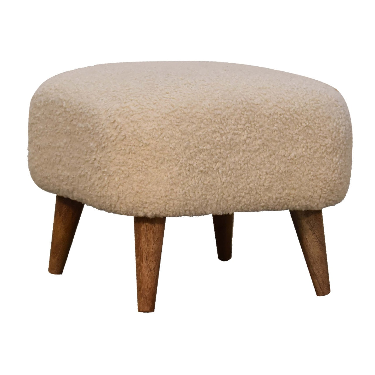 Boucle Cream Square Footstool Cream Brown Light Brown Cotton Primary Living Space Beige Mango Footstool Wood Solid Wood