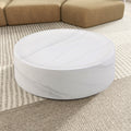 39.37'' White Marble Round Coffee Table Sturdy Fiberglass Table For Living Room, No Need Assembly. White Fiberglass