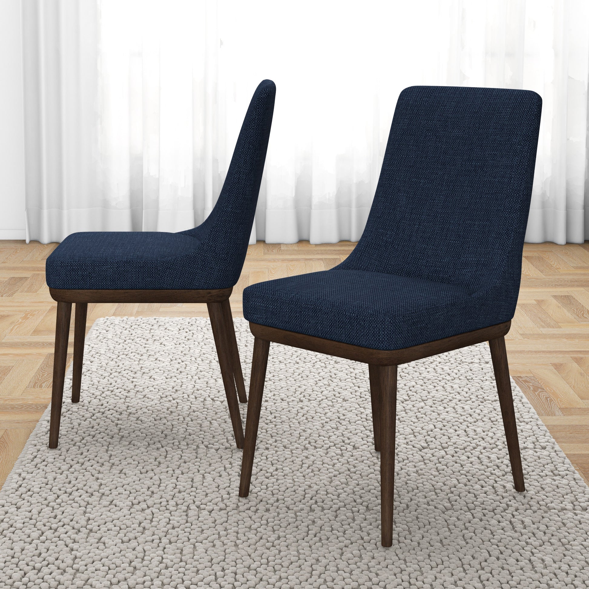 Kate Mid Century Modern Dining Chair Set Of 2 Blue Fabric