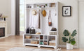 Hall Tree Entryway Bench With Coat Rack, With Shoe Cubbies For Bedroom, White, 59.8'' W X 15.8'' D X 76.8''H. White Particle Board