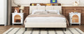 Full Size Upholstered Platform Bed With Storage Headboard, Sensor Light And A Set Of Sockets And Usb Ports, Linen Fabric, Beige Beige Linen