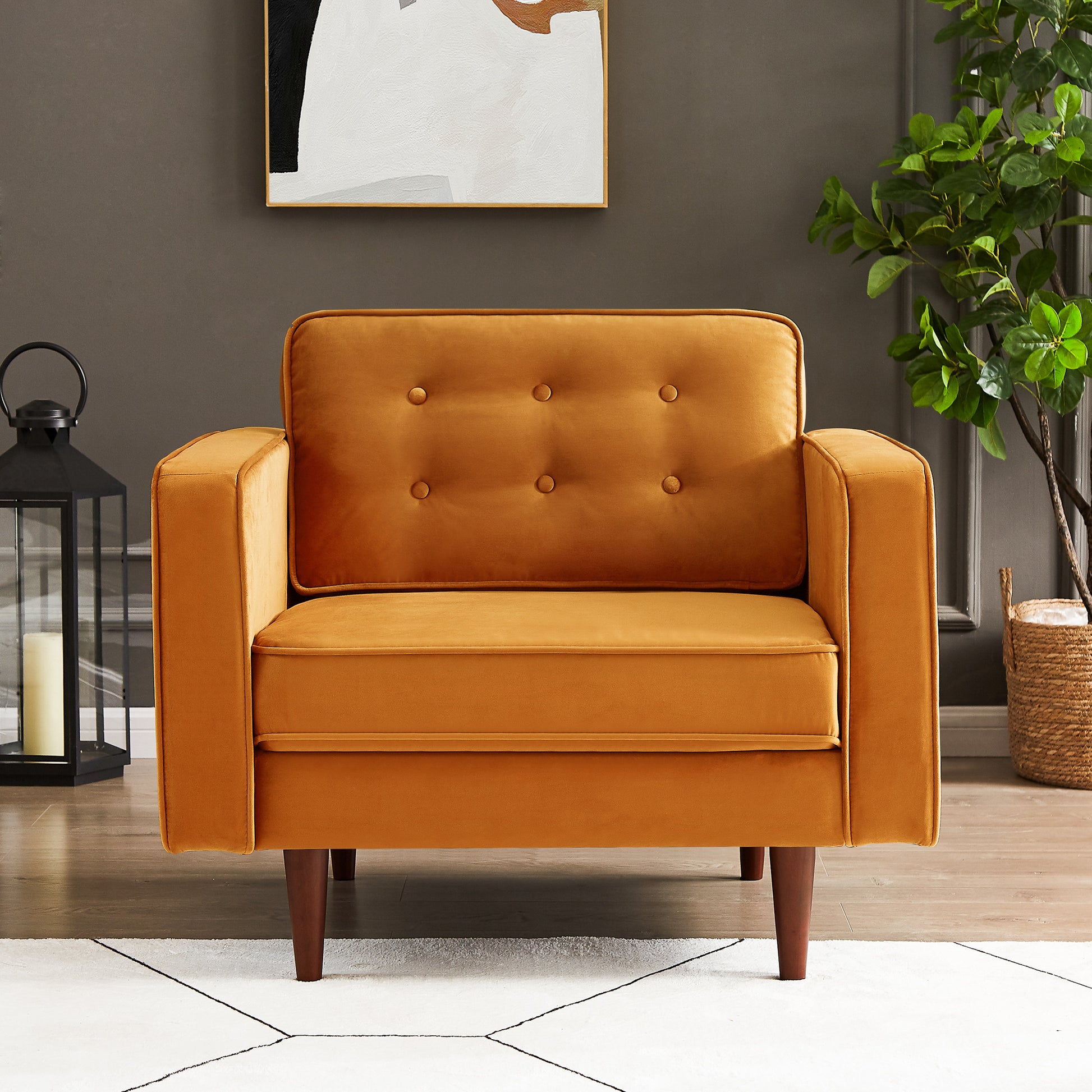 Casey Velvet Lounge Chair Orange Velvet
