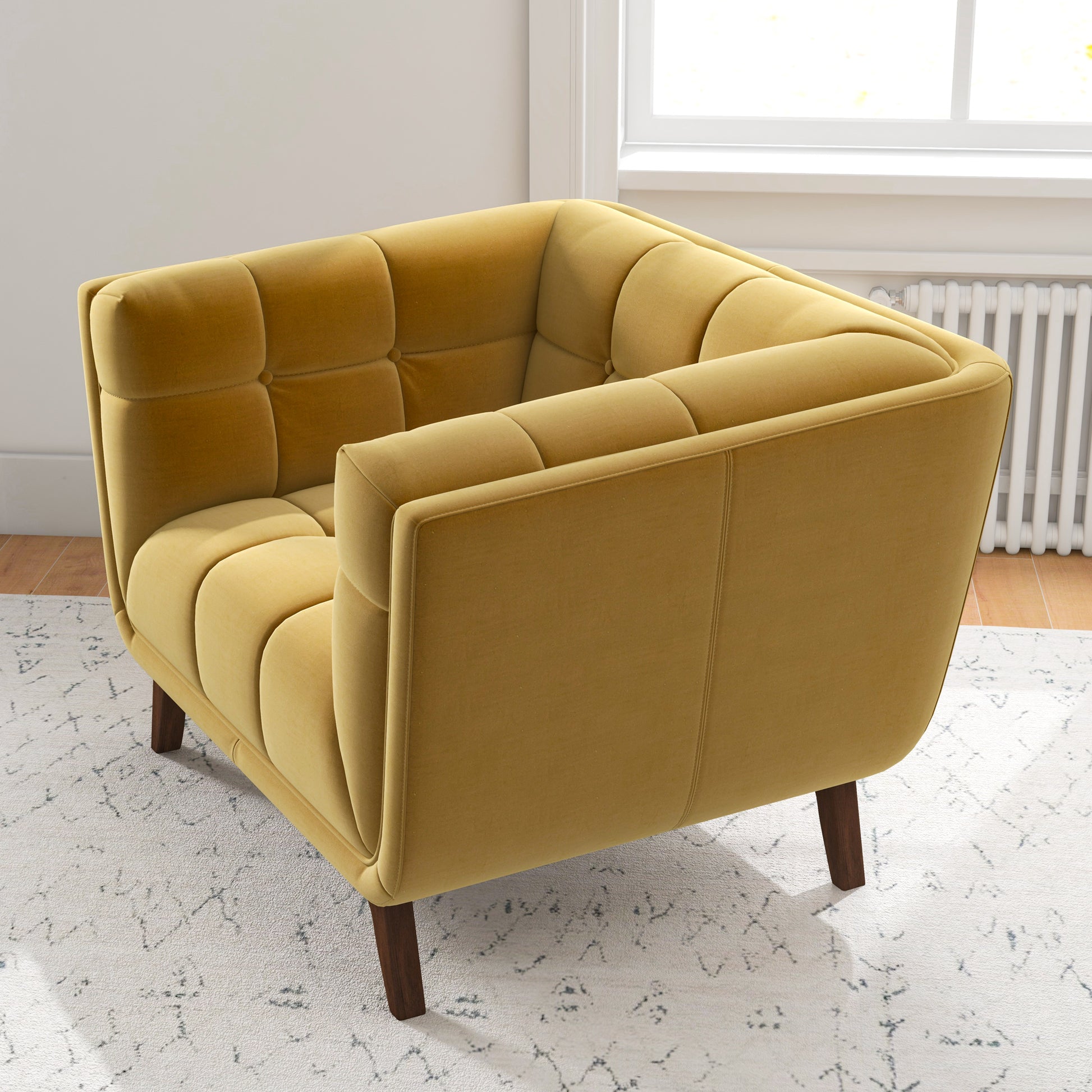 Addison Mid Century Modern Lounge Chair Yellow Velvet