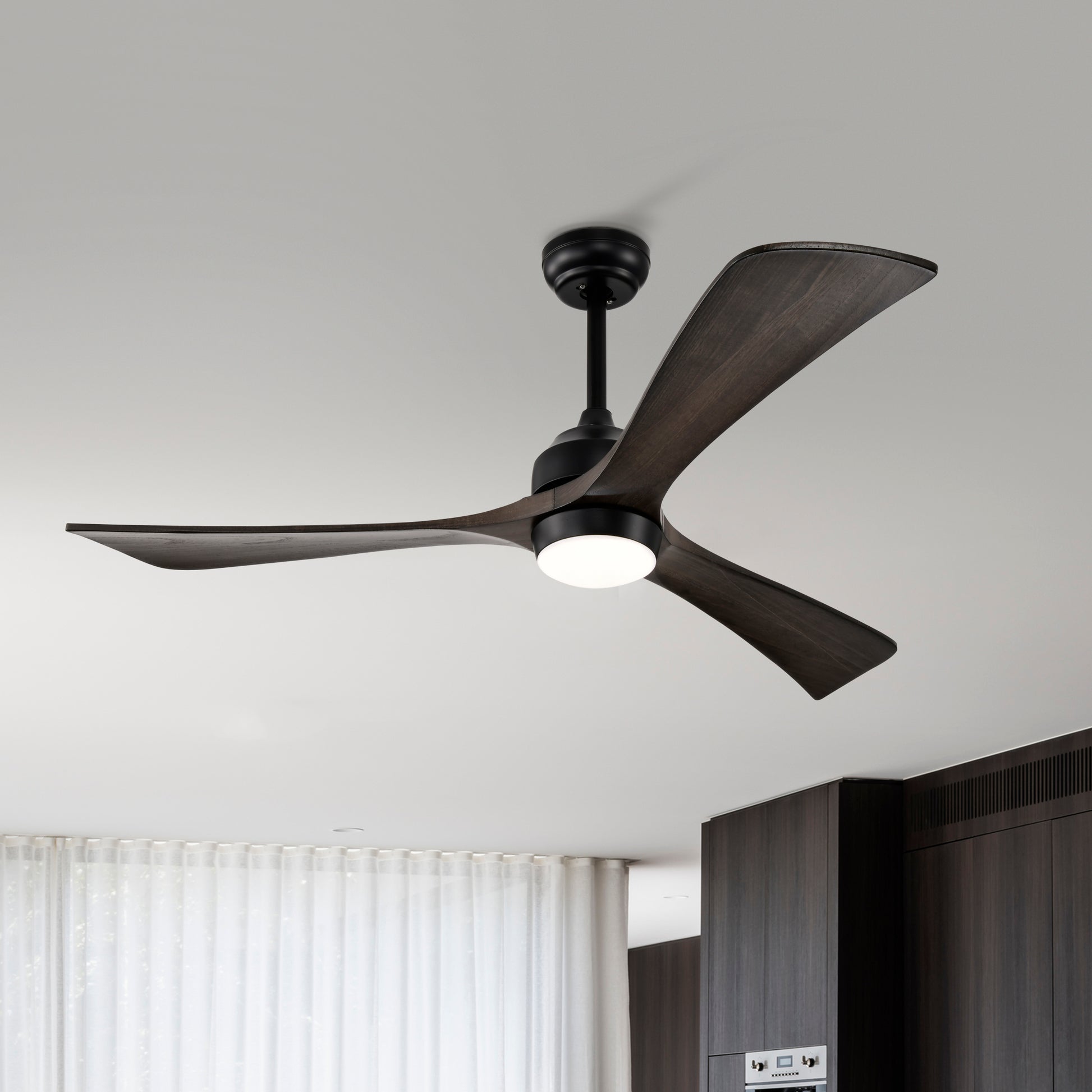 52" Ceiling Fan With Lights Remote Control,Quiet Dc Motor 3 Blade Ceiling Fans 6 Speed Levels,Reversible Ceiling Fan, For Patio Living Room, Bedroom, Office,Indoor. Matte Black Black Walnut Matte Black Contemporary,Farmhouse,Industrial Wood Iron