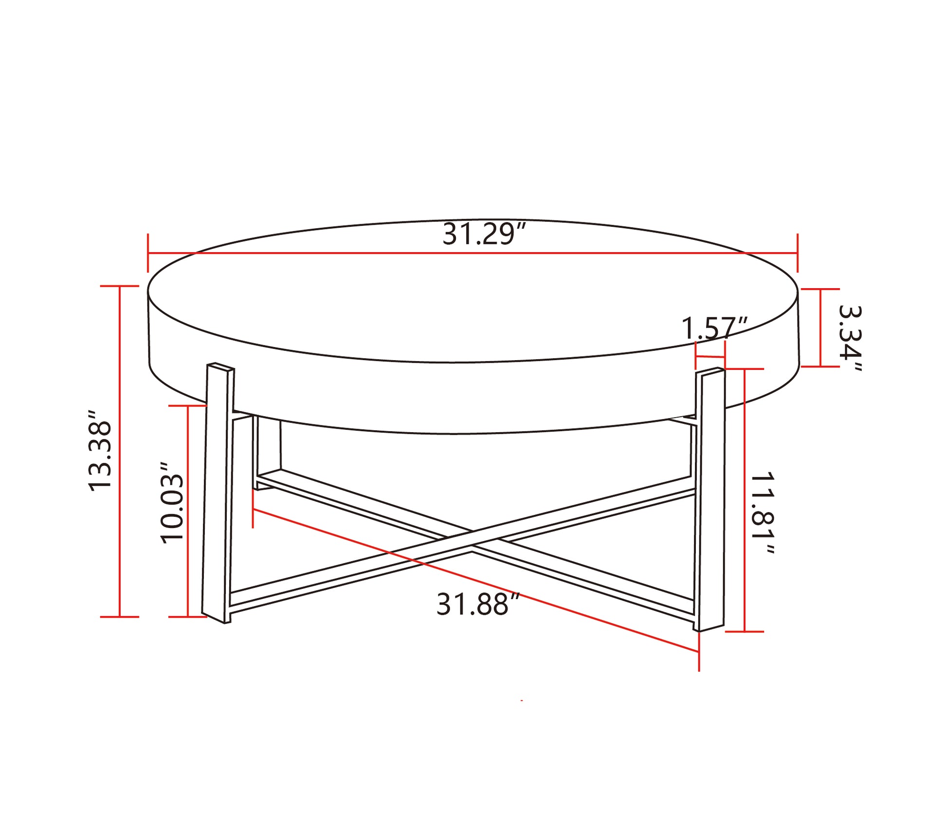 31.29"Modern Retro Splicing Round Coffee Table,Fir Wood Table Top With Gold Cross Legs Base Same Sku:W757102843 Gold Metal & Wood