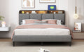 Queen Size Upholstered Platform Bed With Storage Headboard, Sensor Light And A Set Of Sockets And Usb Ports, Linen Fabric, Gray Gray Linen