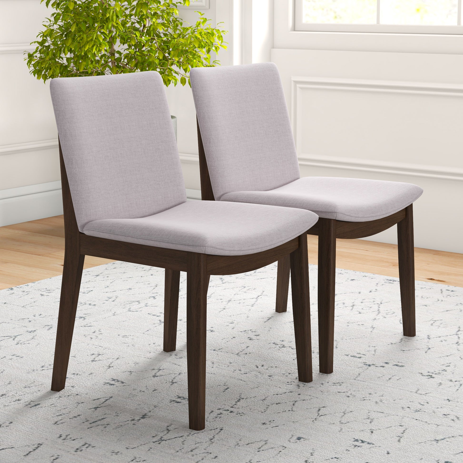 Laura Mid Century Modern Solid Wood Dining Chair Set Of 2 Beige Linen