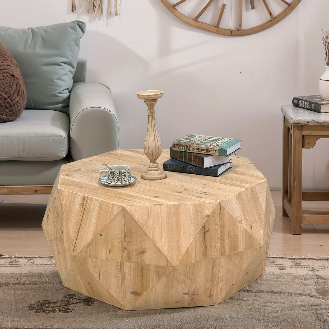 38.58"Three Dimensional Embossed Pattern Design American Retro Style Coffee Table Same Sku:W75770650 Natural Mdf