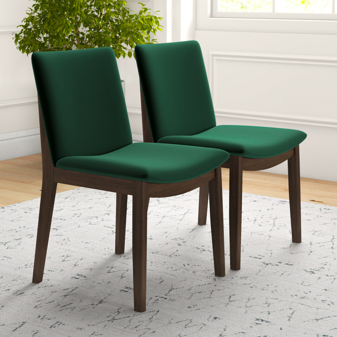 Laura Mid Century Modern Solid Wood Dining Chair Set Of 2 Green Velvet