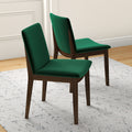 Laura Mid Century Modern Solid Wood Dining Chair Set Of 2 Green Velvet