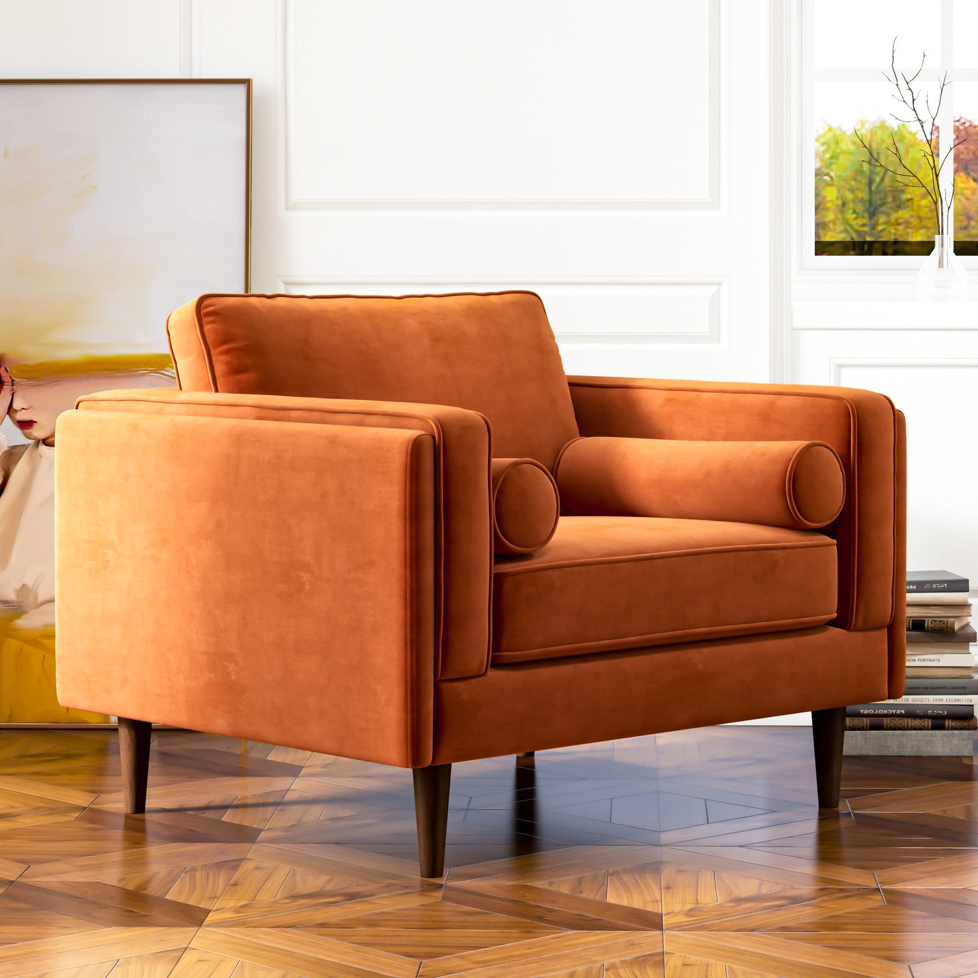 Amber Velvet Lounge Chair Orange Velvet
