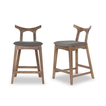 Hester Solid Wood Upholstered Square Bar Chair Set Of 2 Grey Fabric
