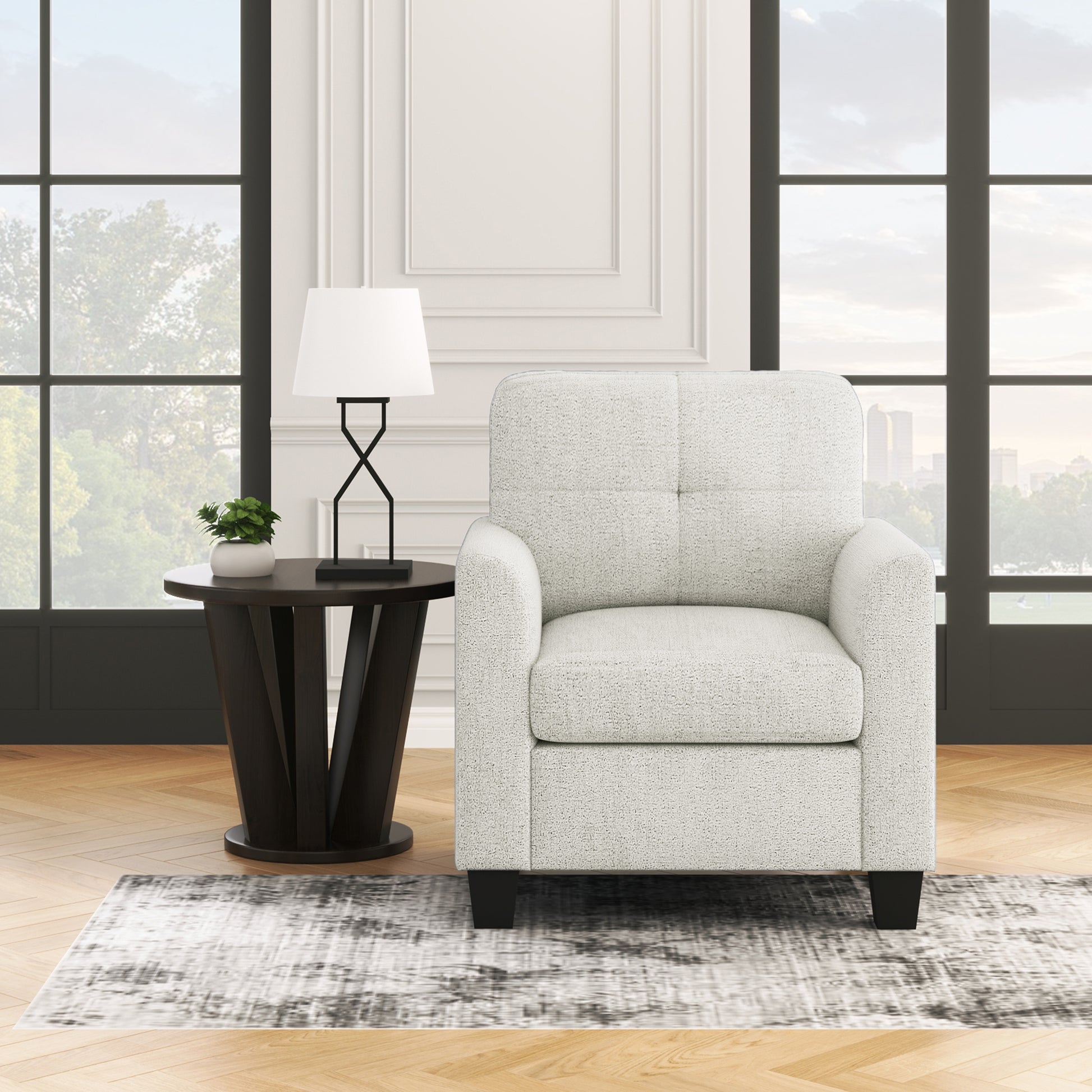 Mid Century Modern Accent Chair Cozy Armchair Button Tufted Back And Wood Legs For Living Room, Office Room, Beige Beige Primary Living Space Polyester