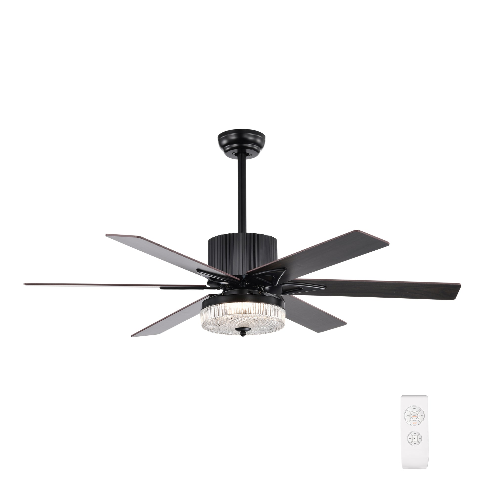 52 Inch Indoor Modern Led Ceiling Fan With Light And Remote Control, Reversible 6 Bladesreversible Motor Matte Black Matte Black Plywood Metal & Wood