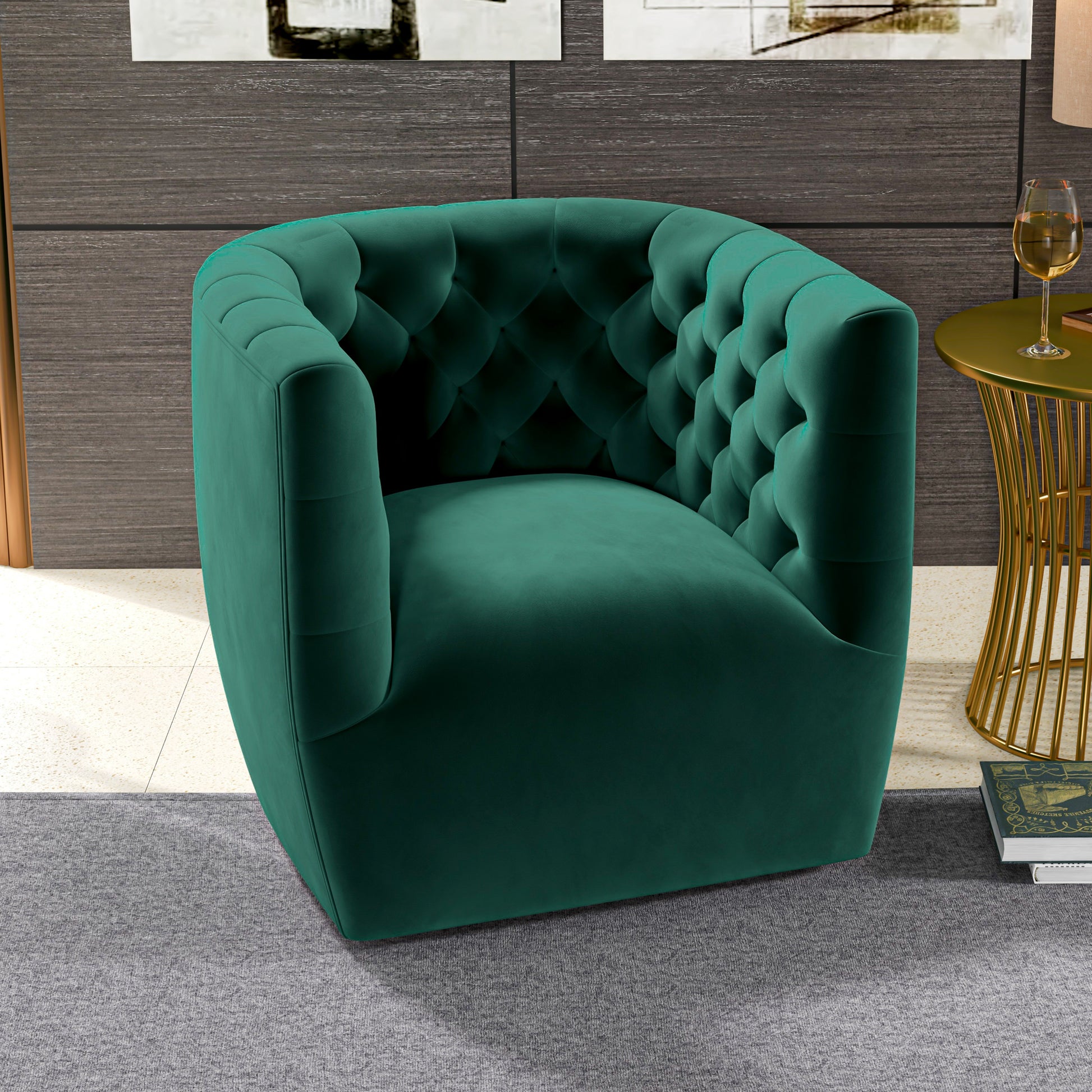 Delaney Swivel Chair Green Velvet