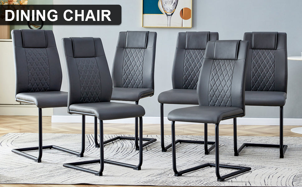 Modern Dining Chair With Faux Leather Cushioned Seats Dining Chair With Metal Legs, Suitable For Kitchen, Living Room, Bedroom, Dining Room Side Chairs, Set Of 6 Pieces Gray Pu Leather Gray Pu