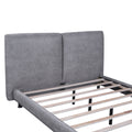 Queen Size Upholstered Platform Bed With Two Large Headrests And Thick Fabric, Polyester, Gray Gray Polyester