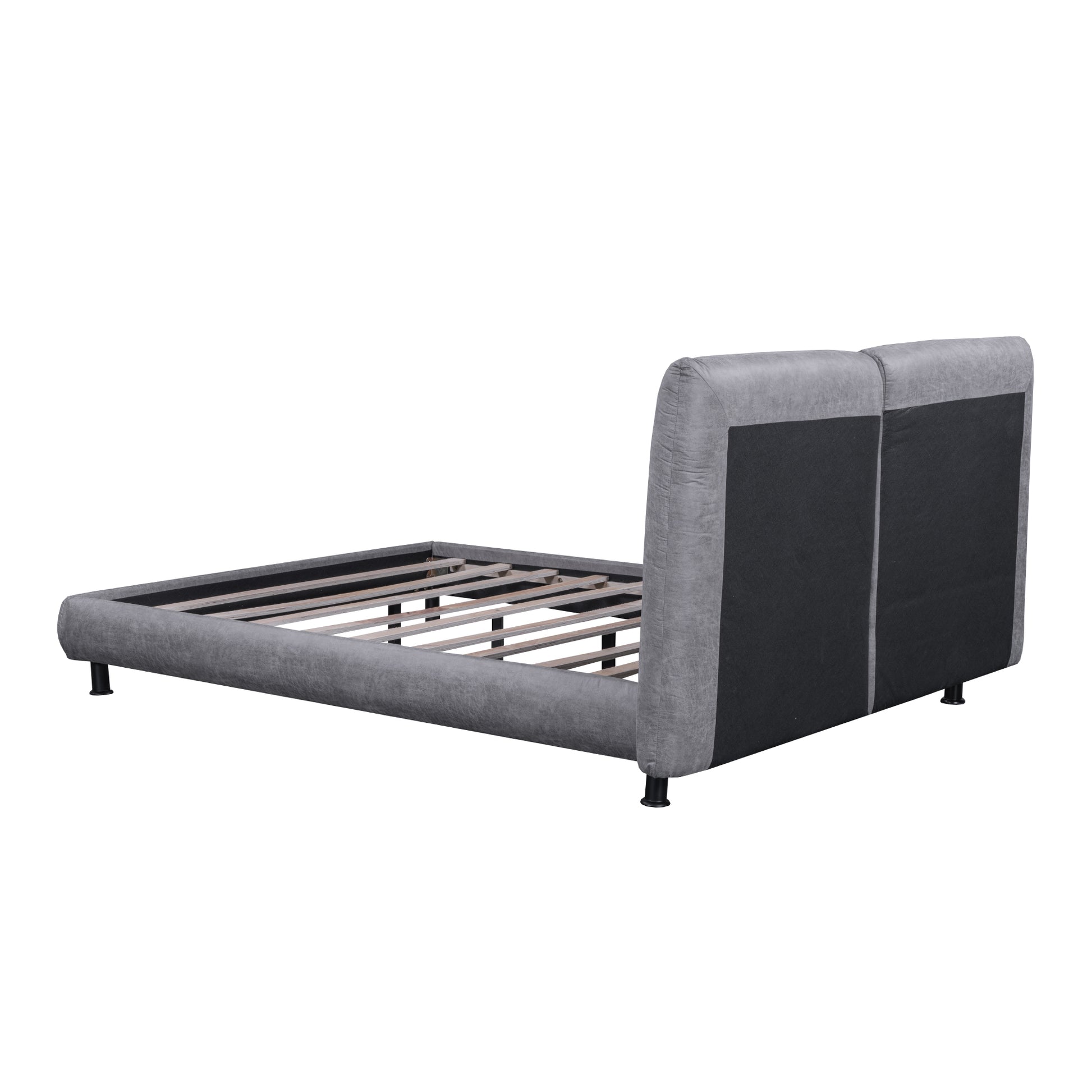 Queen Size Upholstered Platform Bed With Two Large Headrests And Thick Fabric, Polyester, Gray Gray Polyester