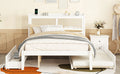 Queen Size Elegant Bed Frame With Rattan Headboard And Sockets ,White White Rattan